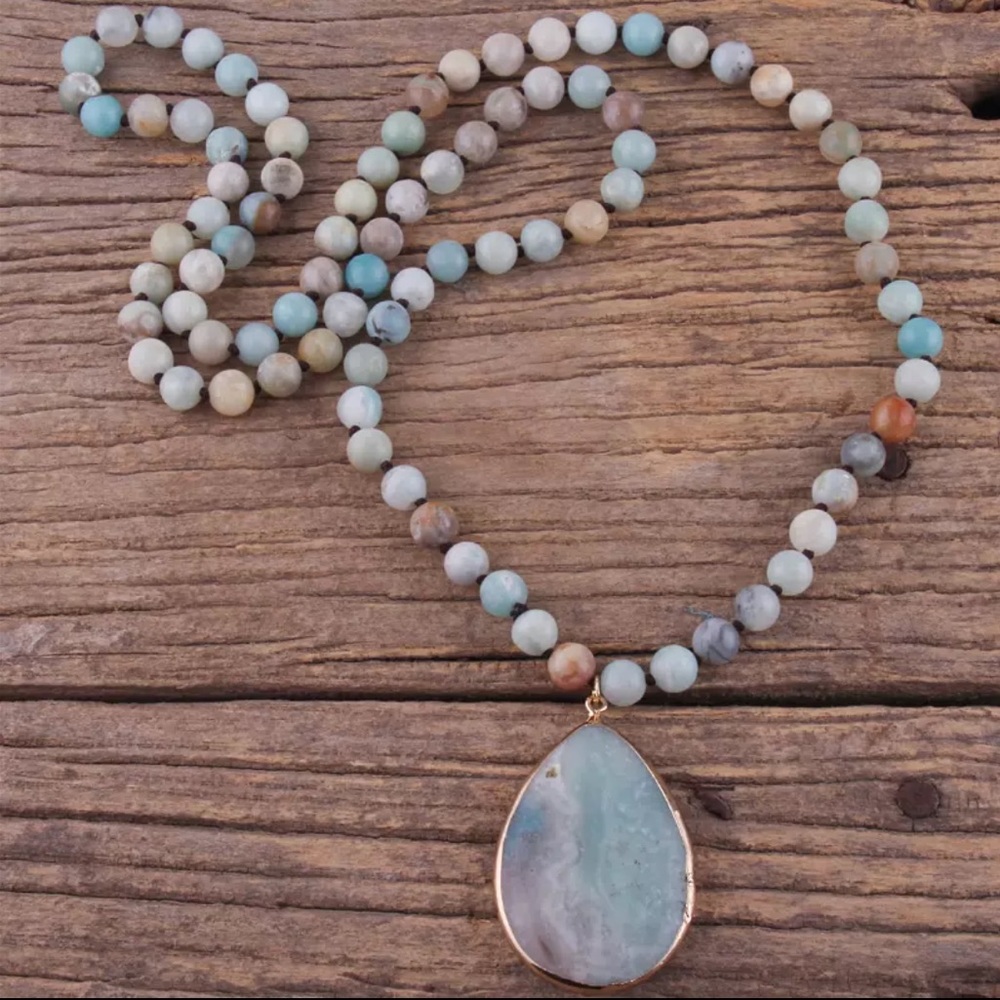 NEW Genuine Amazonite Pendant beaded necklace - Picture 2 of 3